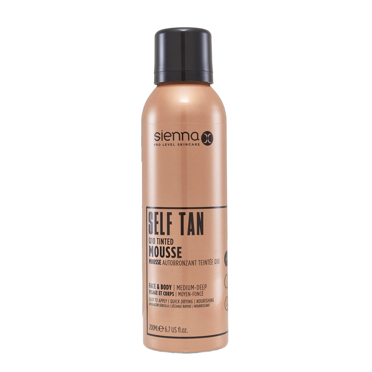 Sienna-X Q10 Self Tan Tinted Mousse 200 ml. Vegan Friendly & Cruelty Free Formula For Face and Body. Quick Drying and Enriched With Vitamin E and Pomegranate For A Flawless Tan. Ideal For New Tanners.