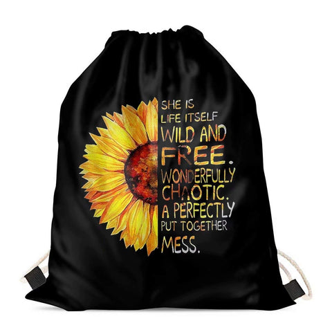 chaqlin Sunflower Inspirational Quotes Drawstring Bags,Ladies Girls Gym Backpack School Rucksack PE Swim Travel Sports Bag