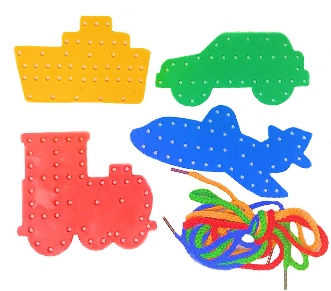 Kids B Crafty 4 Transport Lacing Shapes, Fine Motor Skills Toys, Threading Toys, Early Learning, Threading Toddler Toy, Drawing Templates