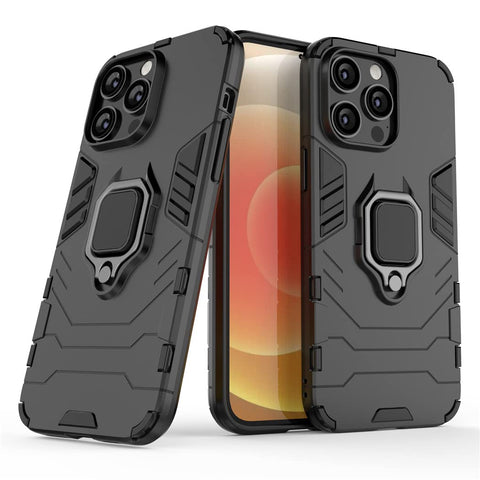 Compatible with Apple iPhone 14 Pro Max Case, Metal Ring Grip Kickstand Shockproof Hard Bumper (Works with Magnetic Car Mount) Dual Layer Rugged Cover (Black)