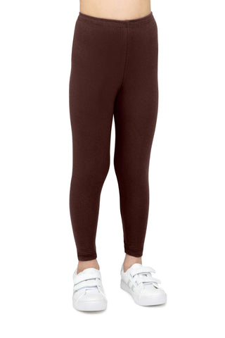looksy Girls' Leggings, Breathable Cotton Fabric, Ankle Length, Basic Style, Range of Classic & Vivid Solid Colours, Kids Activewear, School, Dance, Daily Wear Brown 6 Years (116 cm)