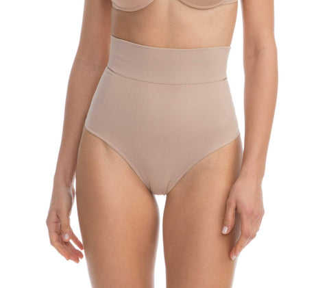 Farmacell Shape 600 (Nude, L) High-waisted shaping control thong with flat belly effect, 100% Made in Italy