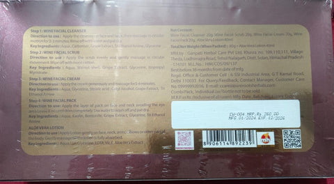 Generic Red Wine Flavour Facial Kit Herbal Indian Organic Products Skincare Facial Kit (with Free 100 Grams Aloevera Lotion), Hiran03/23-36