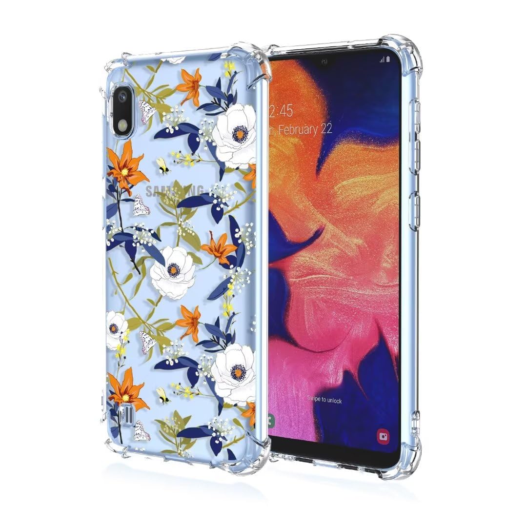 ATISIJIE Flower Case for Samsung Galaxy A10, Clear Floral Flower Pattern Print Design Soft TPU Case Shockproof Girl Women Phone Cover-A46