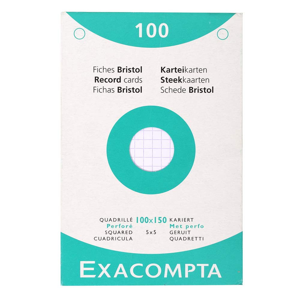 Exacompta - Ref 13602E - Bristol Squared Punched Board for Printing (Pack of 100) - 100 x 150mm in Size, 205gsm Card, Compatible with Printers - Suitable for Exam Revision & Notes - White