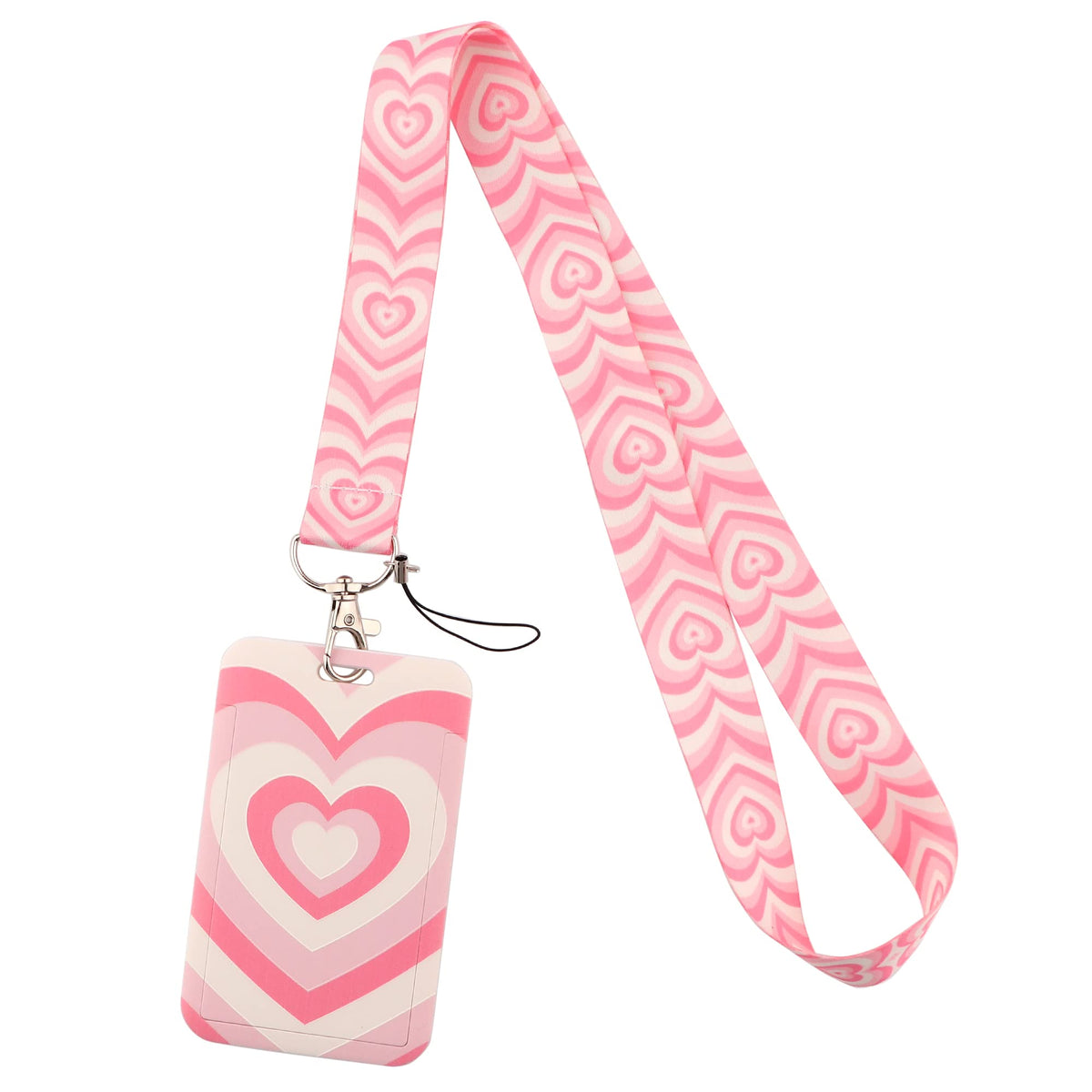 Lanyard with ID Badges Holder Pink Heart Neck Keychain Lanyard for Keys Cards Cute for Teacher Student