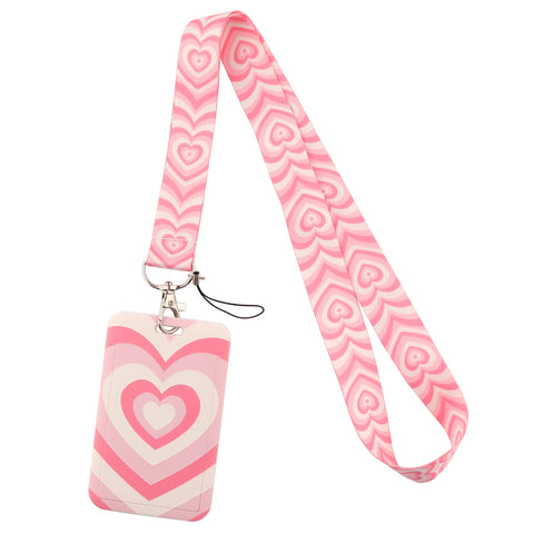 Lanyard with ID Badges Holder Pink Heart Neck Keychain Lanyard for Keys Cards Cute for Teacher Student