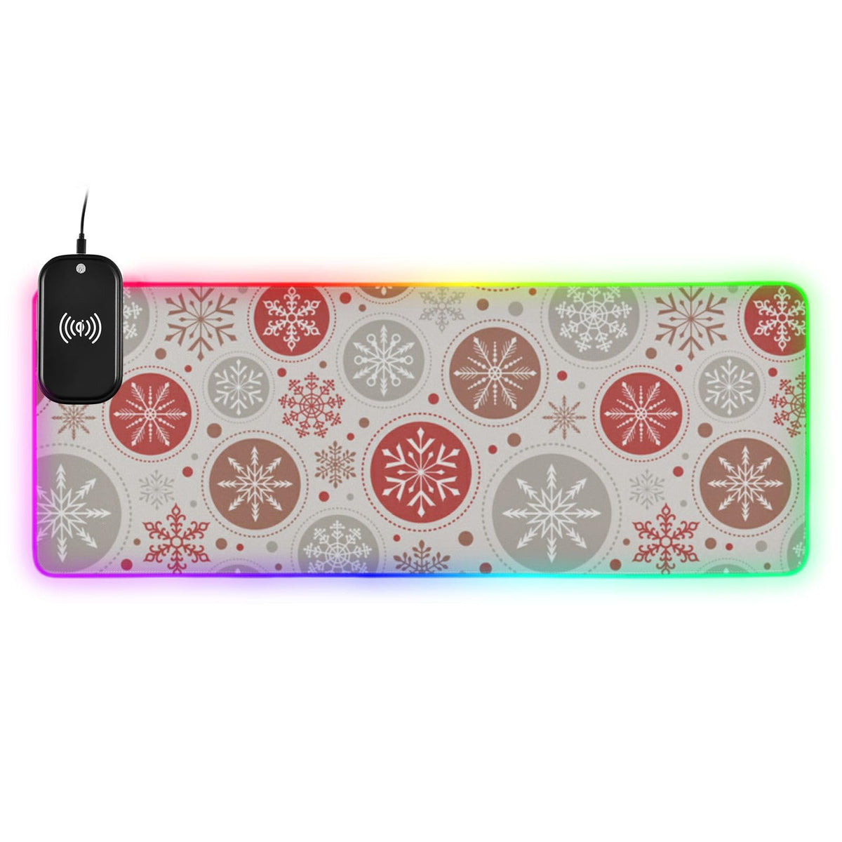 Christmas Snowflake Wireless Charging Mouse Pad for Mobile Phone Extra Large Gaming Mousepad with 13 Lighting Modes Extended Desk Mat for Office Home Gaming MacBook PC Laptop Desk