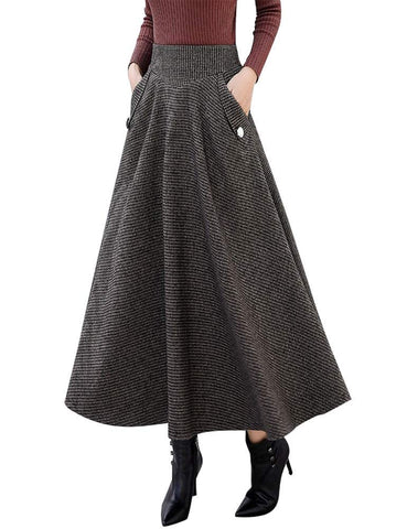IDEALSANXUN WomenÃ¢â‚¬â„¢s Fall/Winter High Waist Plaid Slim A-line Long Skirt (Small, Coffee)