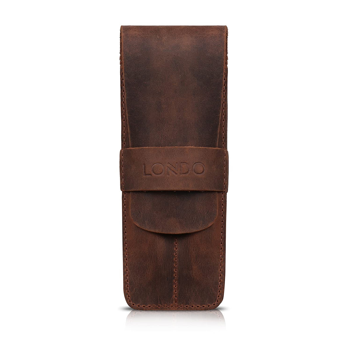 Londo Two compartment Genuine Leather Pen Case with Sleeve Cover - Mink