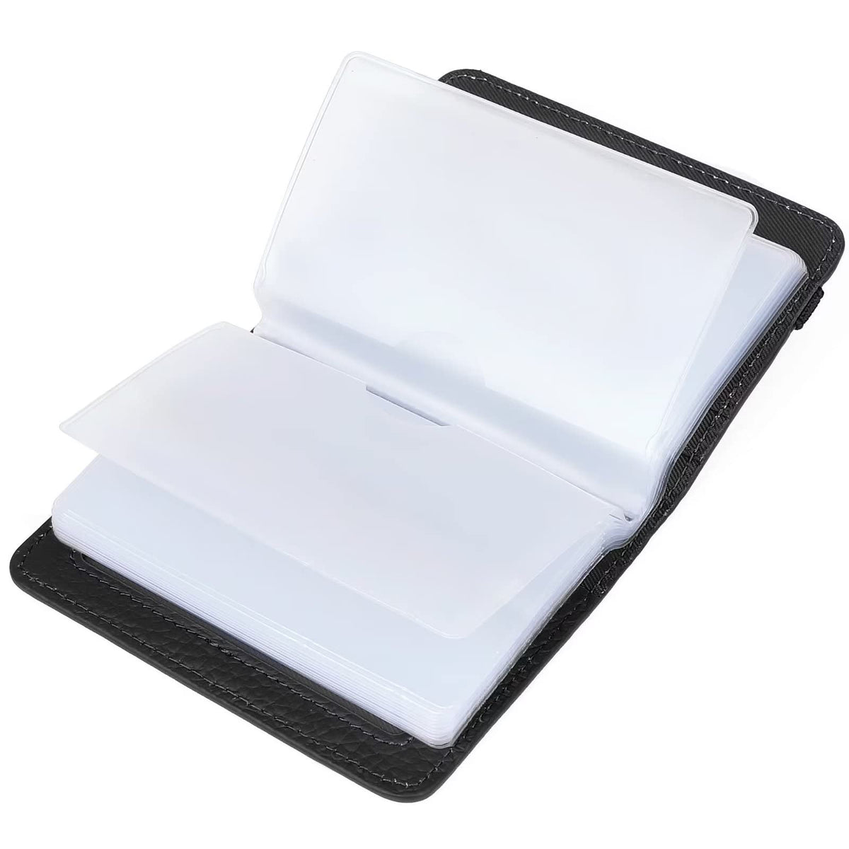 GADIEMKENSD Large Card Sleeve 26 Slots for Women Men Huge Capacity Business Oyster Credit Cards Wallet RFID Blocking Top Grain Leather Card Case Organizer with Elastic Band Clear Card Sleeves Black