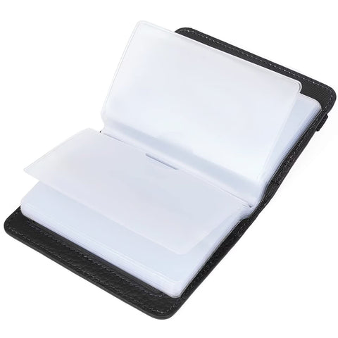 GADIEMKENSD Large Card Sleeve 26 Slots for Women Men Huge Capacity Business Oyster Credit Cards Wallet RFID Blocking Top Grain Leather Card Case Organizer with Elastic Band Clear Card Sleeves Black