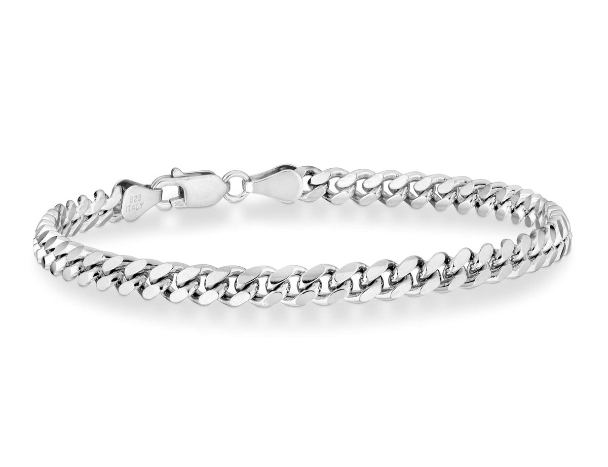 Miabella Italian 925 Sterling Silver Thick 3.2mm, 5mm, 7mm Curb Cuban Link Chain Bracelet, Solid Heavy Sterling Silver Bracelet for Men Made in Italy (8.5, 5mm)