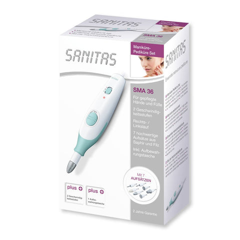 Sanitas SMA 36 Manicure & Pedicure Set for Moisturised Hands & Feet, 7 High Quality Attachments