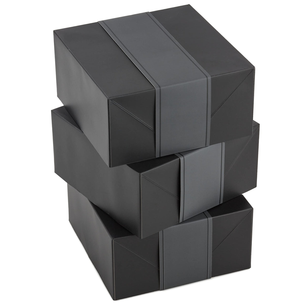 Hallmark 8" Medium Black Gift Boxes with Wrap Bands (3 Boxes, 3 Wrap Bands) for Weddings, Bridal Parties, Groomsmen Gifts, Valentine's Day, Graduations, Wrapped Treats and Cookies