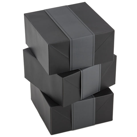 Hallmark 8" Medium Black Gift Boxes with Wrap Bands (3 Boxes, 3 Wrap Bands) for Weddings, Bridal Parties, Groomsmen Gifts, Valentine's Day, Graduations, Wrapped Treats and Cookies