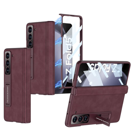 XIMAND for Samsung Galaxy Z Fold 5 Case with Magnetic Hinge Protection & Built-in Front Screen and Kicstand,Frosted Slim Texture Case.(Red)