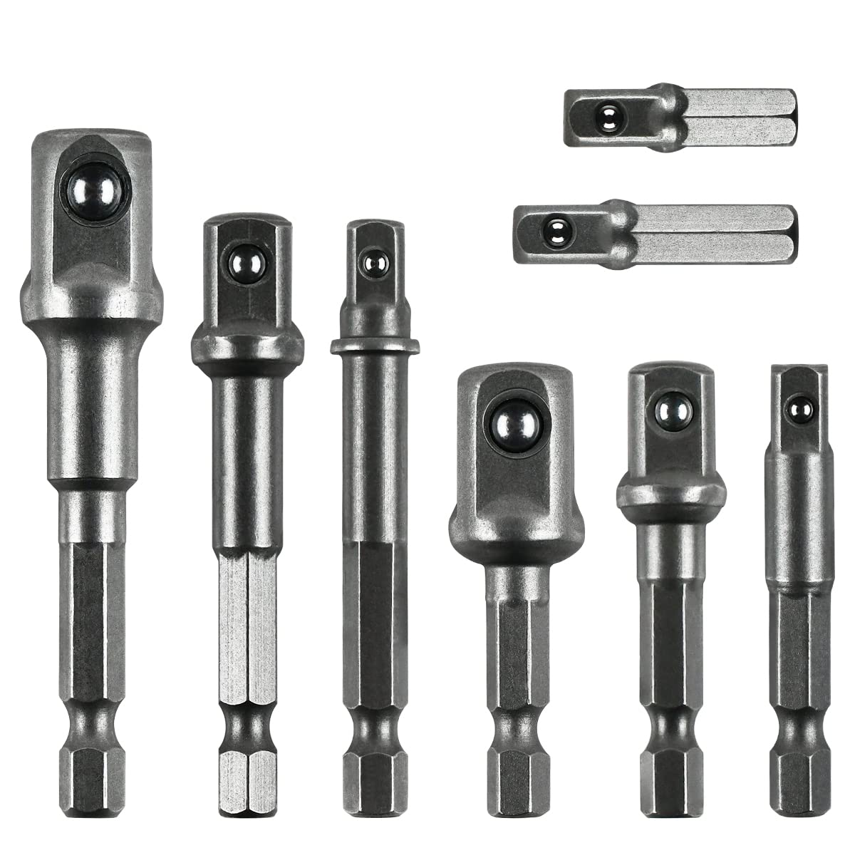 8 Pcs Drill Bit Adapter Impact Grade Socket Adapter Set Hex Shank Drill Nut Driver Bit Set Sizes 1/4", 3/8", 1/2-Inch for Screwdriver, Cordless Drill, Power Drill