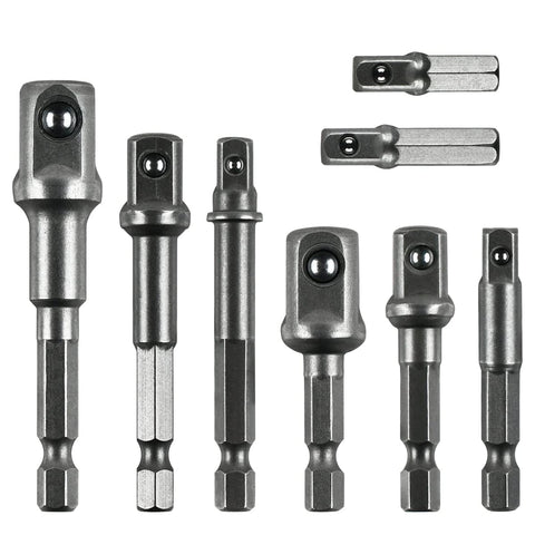 8 Pcs Drill Bit Adapter Impact Grade Socket Adapter Set Hex Shank Drill Nut Driver Bit Set Sizes 1/4", 3/8", 1/2-Inch for Screwdriver, Cordless Drill, Power Drill