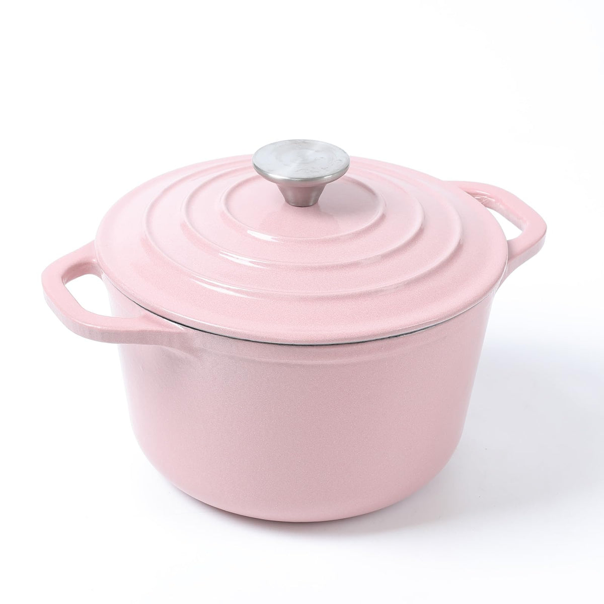 HAWOK Enameled Cast Iron Dutch Oven with Lid, 1.5 Quart Deep Round Dutch Oven with Dual Handles, Pink