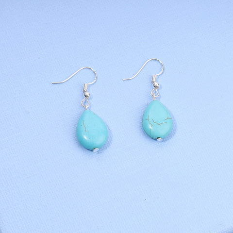 Yheakne Boho Turquoise Teardrop Earrings Silver Turquoise Eardrop Earrings Blue Gemstone Dangle Earrings Vintage Drop Hook Earrings Jewelry for Women and Girls
