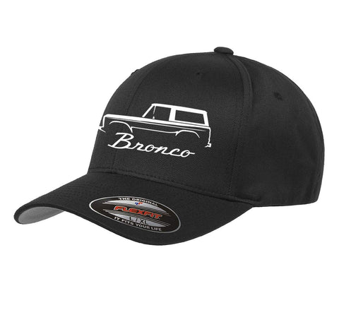 1966-77 Ford Bronco 4x4 Classic Outline Design Flexfit hat Cap Small/Medium Black