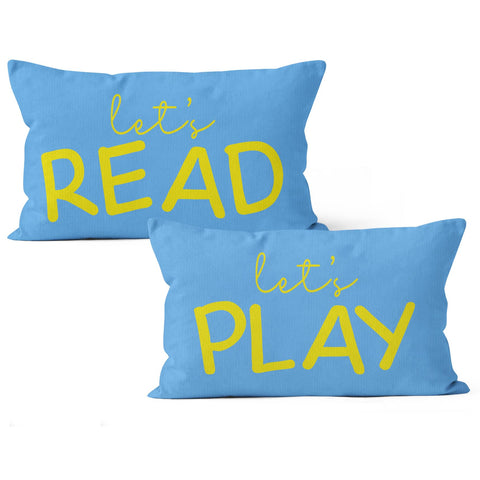 HIWX Kids Playroom Decor, Classroom Throw Pillows Cover,Let's Read Play Decorative 12 x 20 Throw Pillow Cover,Lets Play Read Kids Reading Corner Room Playroom Nursery Decor Set of 2 Pillowcase?Blue?