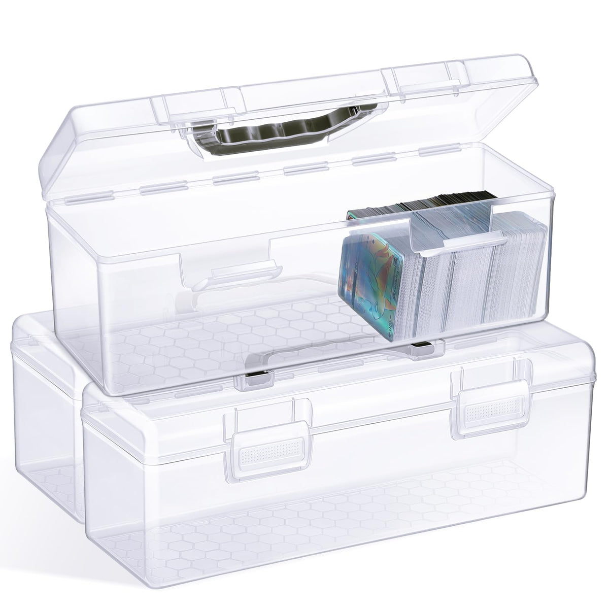 Wenqik 3 Pcs Trading Card Case Clear Card Storage Box with Handle Plastic Tool Box Organizer Football Card Holder for 1000 Cards Display Collector