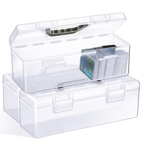 Wenqik 3 Pcs Trading Card Case Clear Card Storage Box with Handle Plastic Tool Box Organizer Football Card Holder for 1000 Cards Display Collector