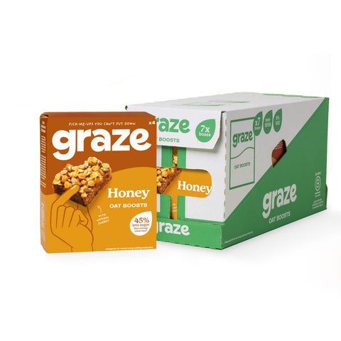 Graze Honey Protein Oat Boosts - Snacks with Whole Oats & Natural Flavours, High in Fibre - Packaging may vary - (28 Snacks - 7 Packs of 4 x 30g)