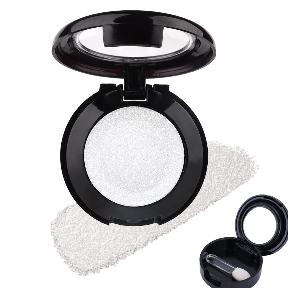 Pearl White Matte Shimmer Sparkle Single Mini Eyeshadow,Silver White Eyeshadow Powder Apply Makeup Easily,Comes With Eyeshadow Brush and Mirror,Long Lasting Waterproof Blendable Eyeshadow Nude