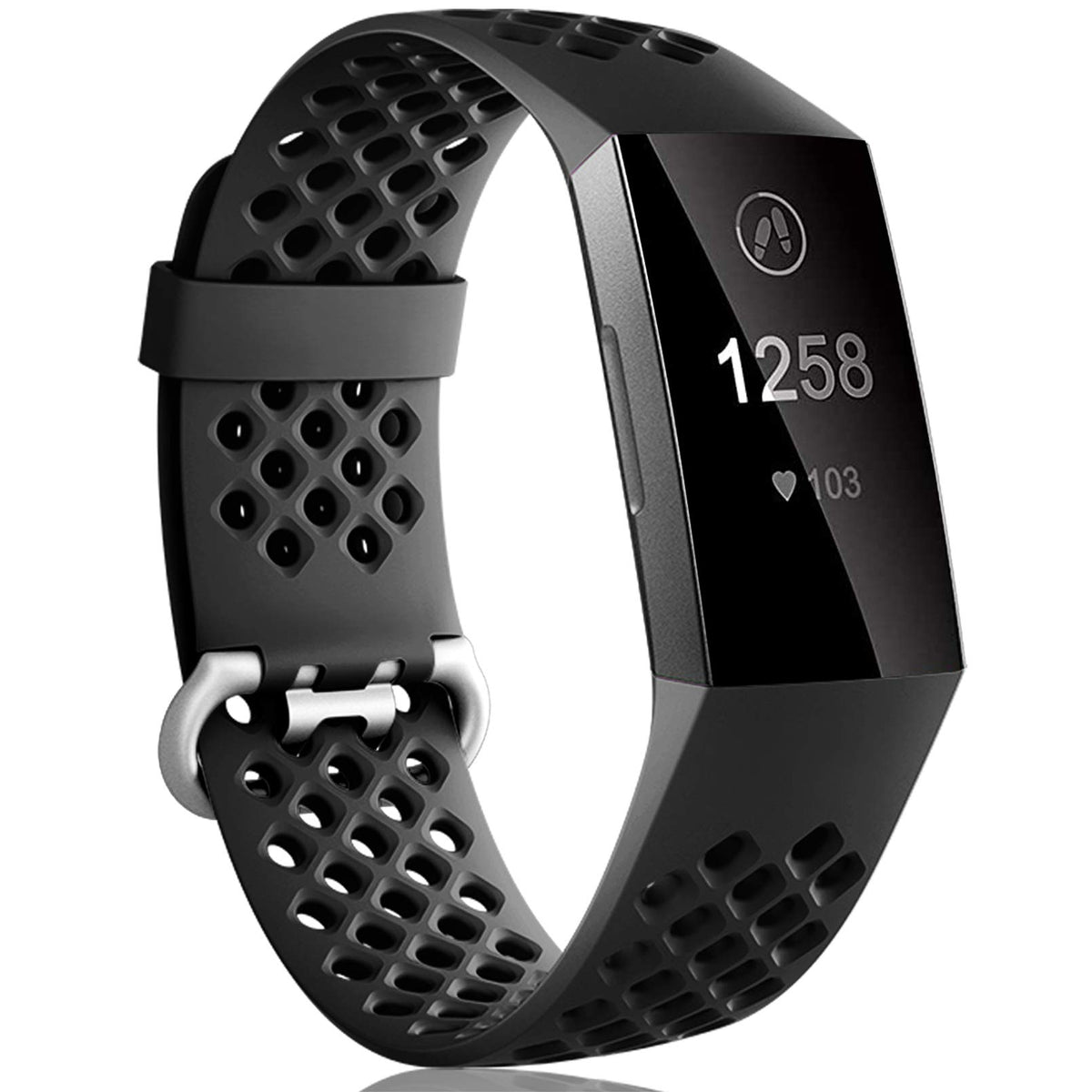 Dirrelo Compatible with Fitbit Charge 3/ Charge 4 Strap, Sport Silicone Adjustable Replacement with Breathable Holes Accessories Wristband for Fitbit Charge 3 SE, for Women Men, Large Black