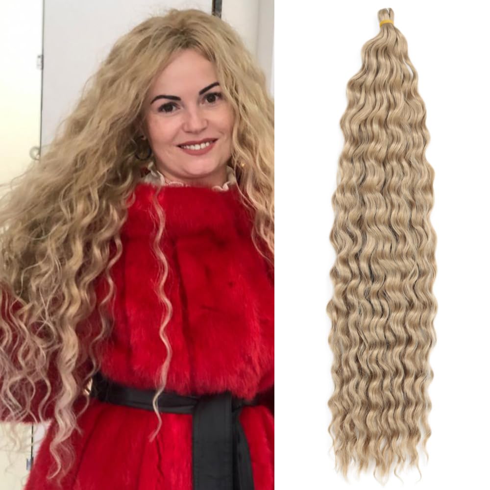 Dsoar Deep Twist Crochet Hair Water Wave Twist Hair Bundles Synthetic Curly Braiding Hair Extension Ombre Kinky Curl Braiding Hairpiece, 26 Inch 3 Packs