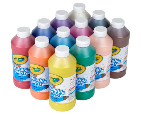 Crayola Washable Paint (12ct), Bulk Paint Set for Kids, Nontoxic Paint, Kids Craft Supplies, Classroom Supplies for Teachers, 16 Oz