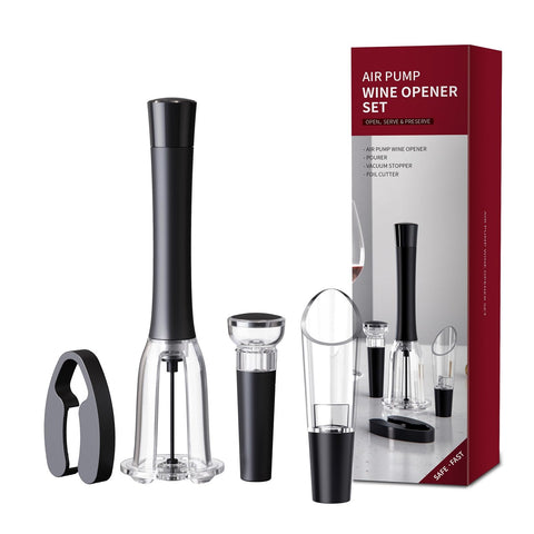 Wine Opener Set, IPEROT Air Pressure Pump Bottle Opener with Foil Cutter, Aerator Pourer, Vacuum Stopper(4PCS), Simple Cork Remover, Efficient Corkscrew Bottle Opener, Great for Wine Lovers