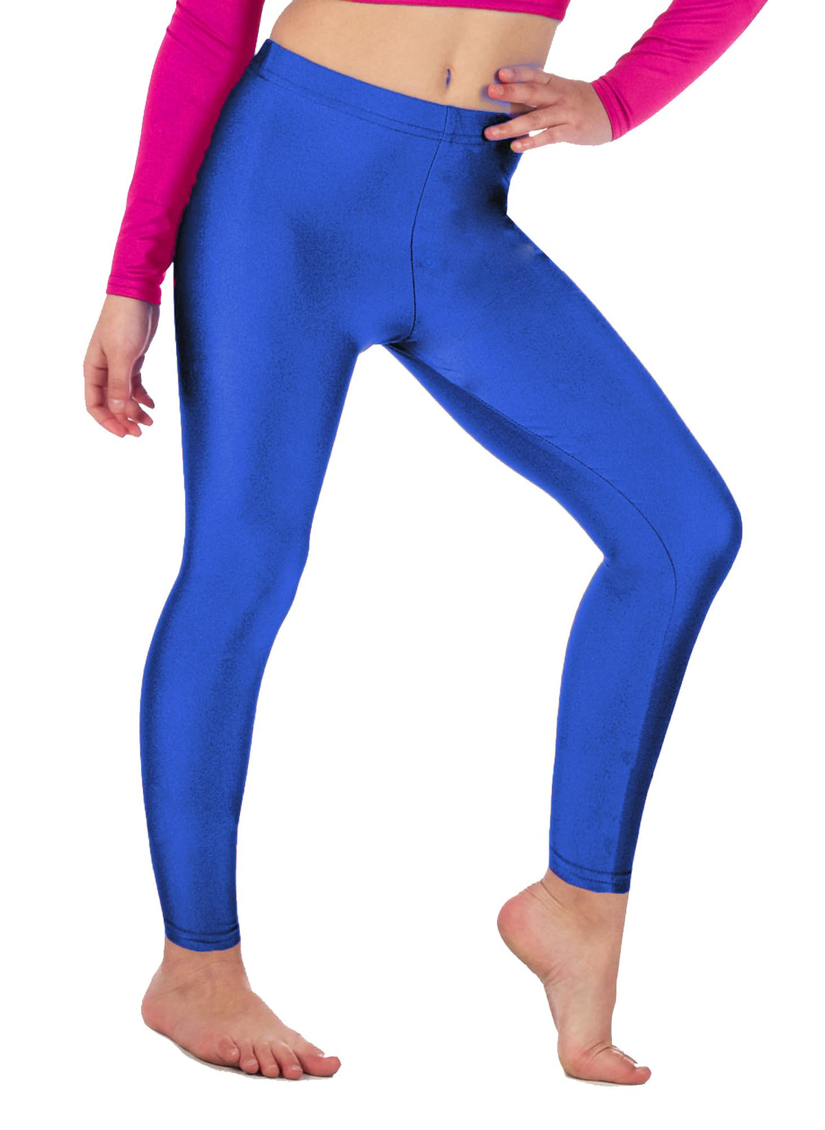 Re Tech UK - Girls' Shiny Stretchy Dance & Gymnastics Leggings - Footless - Elastic Lycra Sportswear for Kids - Great for Gymnastic Outfits - Many Colours to Choose (5-6 Years, Royal Blue)
