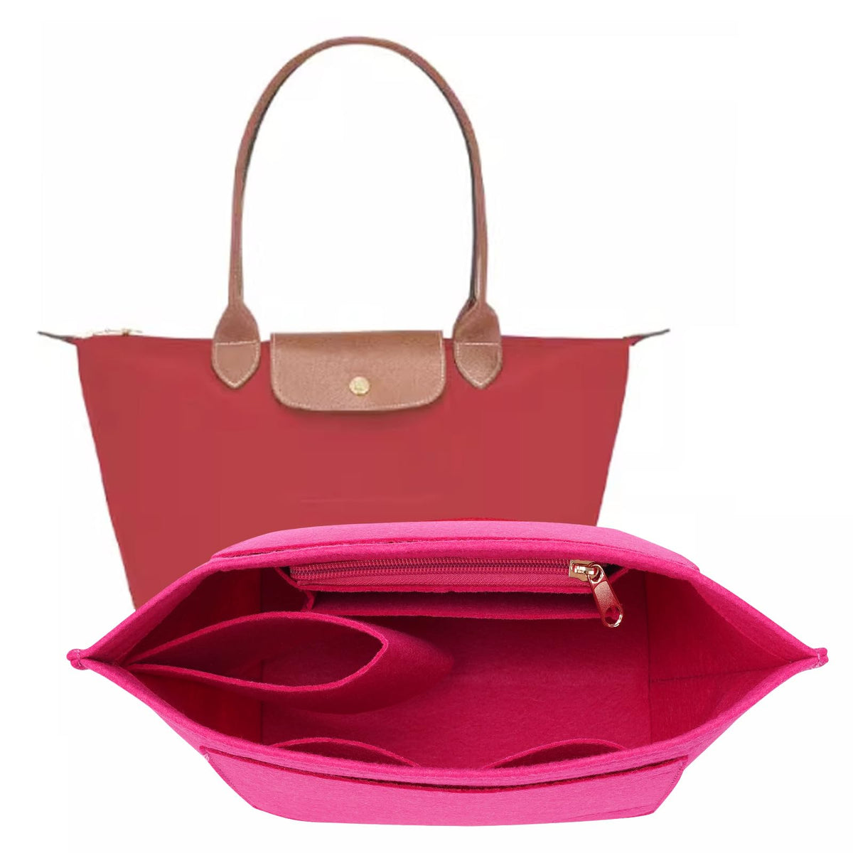 LOUKAYCCI Felt Purse Organizer Insert for Longchamp Le Pliage M Handbag Insert (Medium?Rose)