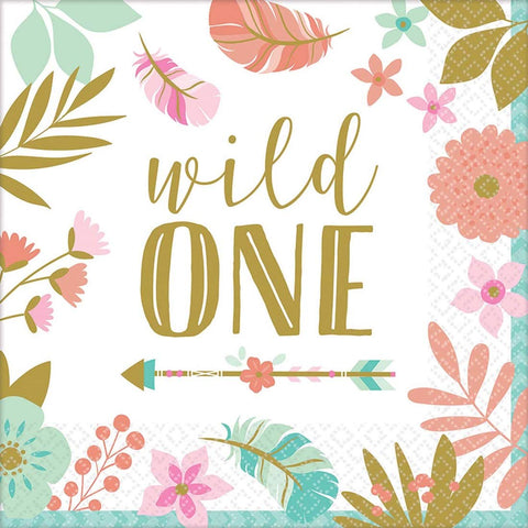 Boho"Wild One" 1st Birthday Beverage Napkins-16pc