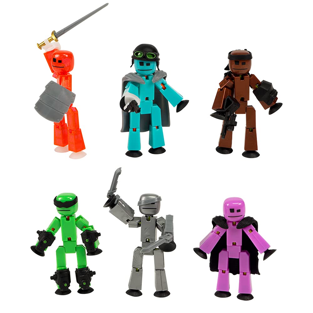 StikBot Zing Off the Grid Pack, Set of 6 Poseable Action Figures with Weapons and Accessories, Includes Striker, Clint, Pixel, Raptus, Shift and Regalius