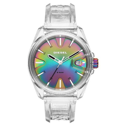 Diesel Watch for Unisex Ms9, Three Hand Date Movement, 44 mm Clear Nylon Case with a Polyurethane Strap, DZ1926