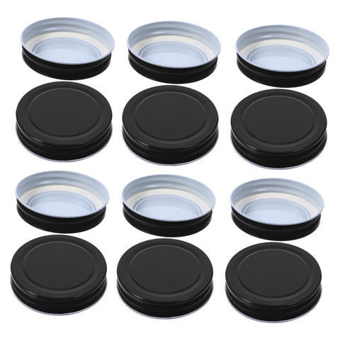 SHOWERORO 12pcs Mason Jar Lids Canning Jar Lids Food Wide Mouth Mason Jar Lids Mason Jar Drink Lid Canning Lids Regular Mouth Large Wide Mouth Lids Tinplate Black Mason Jar Covers Metal