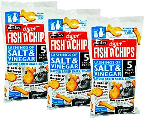 Burtons Fish N Chips Salt Vinegar Flavour Baked Snack Biscuits (15 packs x 25g)