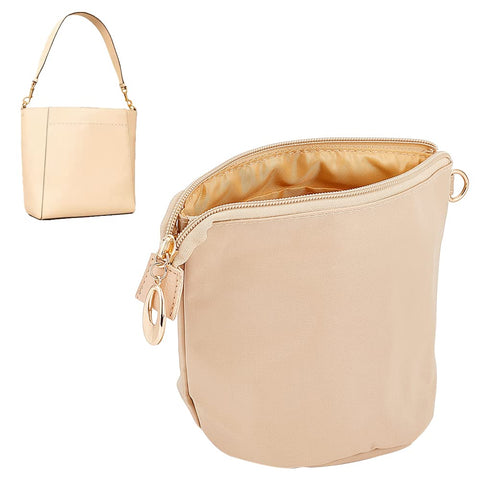 WADORN Purse Organizer Insert, Nylon Tote Bag Organizer Zipper Handbag Organizer Insert Inside Liner Shaper Women Bag in Bag with Pockets Bucket Bag Inner Pocket Divider, 5.4x7.4 Inch, Apricot