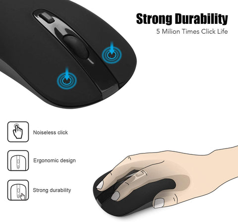 Wireless Mouse, 2.4G Slim Portable Wireless Mouse for Laptop Silent Mouse Ergonomic Cordless Design with USB Nano Receiver Compatible with PC Mac Computer Macbook Notebook (Balck)