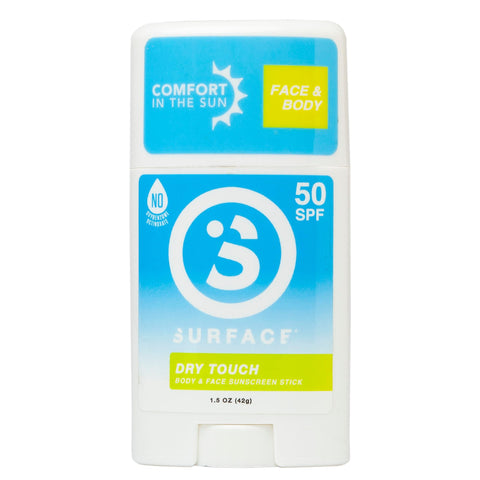 Surface Dry Touch Body Sunscreen Stick - Reef Safe, Ultra-Light & Clean Feeling, Broad Spectrum UVA/UVB Protection, Paraben Free, Hypoallergenic, Water Resistant, Fragrance Free - SPF 50, 1.5oz