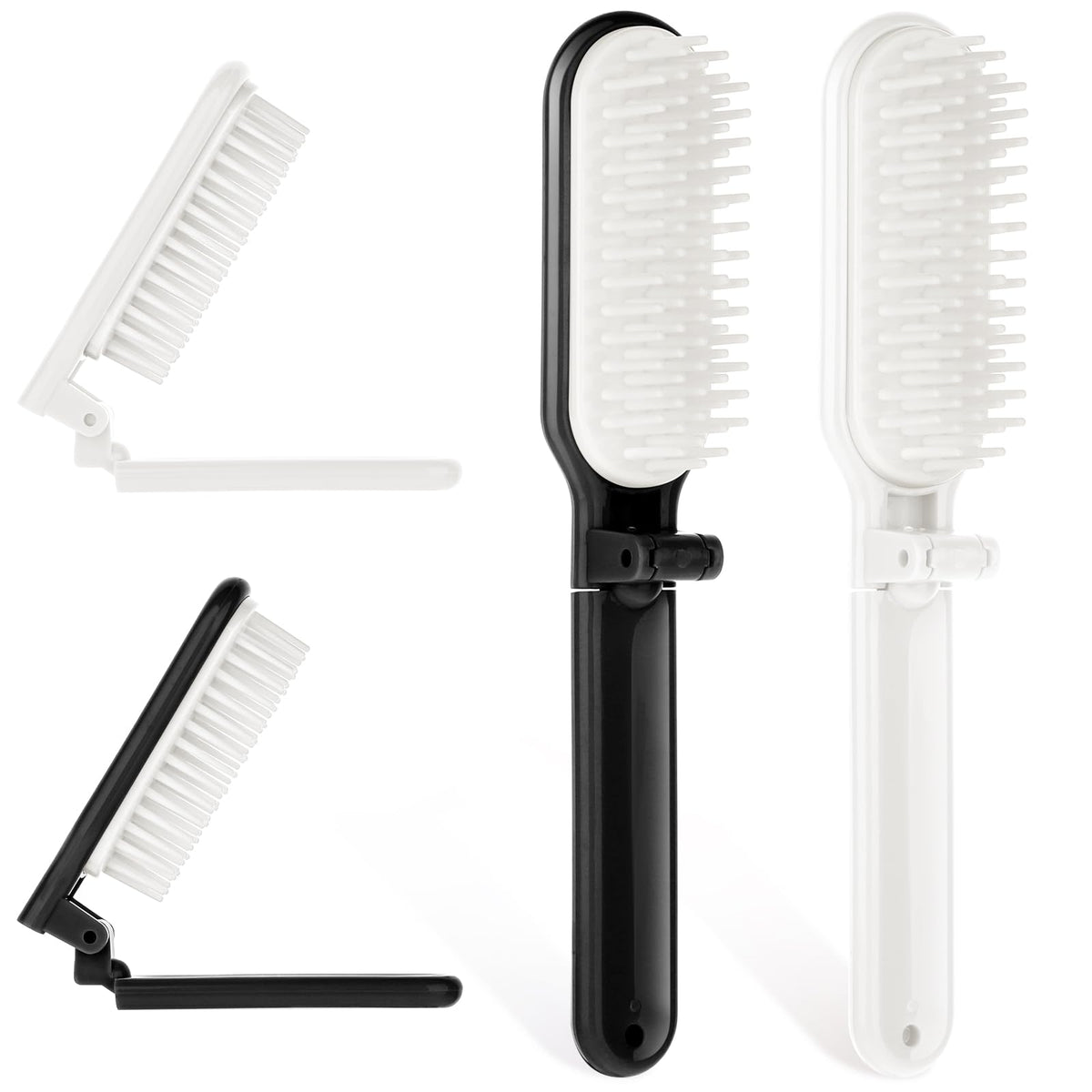 Prasacco Pack of 2 Travel Hair Brush, Foldable Hair Comb, Mini Portable Hair Brush, Plastic Travel Hair Comb, Small Foldable Hair Brush for Men, Women, Home, School, Travel (Black, White)