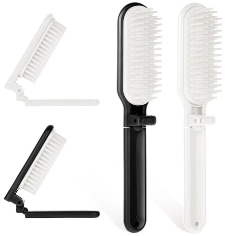 Prasacco Pack of 2 Travel Hair Brush, Foldable Hair Comb, Mini Portable Hair Brush, Plastic Travel Hair Comb, Small Foldable Hair Brush for Men, Women, Home, School, Travel (Black, White)