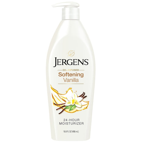 Jergens Softening Vanilla Oil-Infused Moisturizer, 16.8 Fluid Ounce, Soothing Full-Body Moisture, with Sweet Vanilla Essence, Oil-Infused