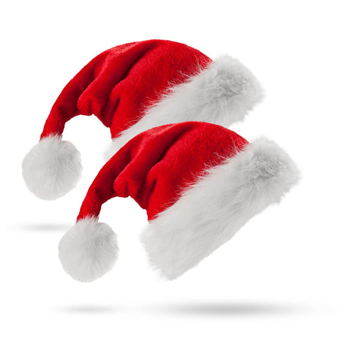 Jsdoin Kids Santa Hat, 2 Pack Christmas Hat for Kids Unisex Classic Velvet Comfort Extra Xmas Holiday Hat Thicken Santa Claus Fancy Dress Accessory for Christmas New Year Party Supplies