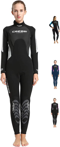Cressi Women's Morea Lady - All-in-one 3mm Premium Neoprene Full Length Wetsuit, Black/Grey/Silver, M UK
